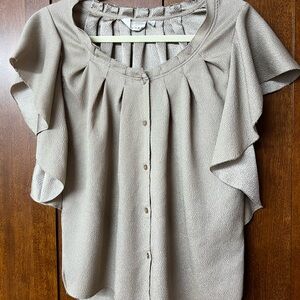 Kenar Beige Blouse with Flutter Sleeves